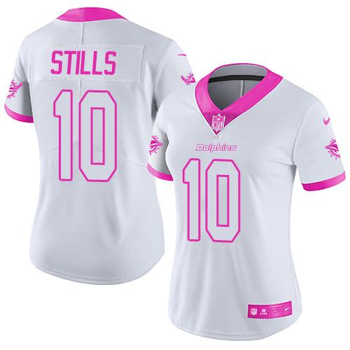 Nike Miami Dolphins #10 Kenny Stills White Pink Women Stitched NFL Limited Rush Fashion Jersey